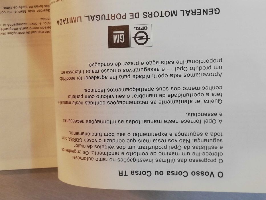 Opel Corsa A - Manual do condutor