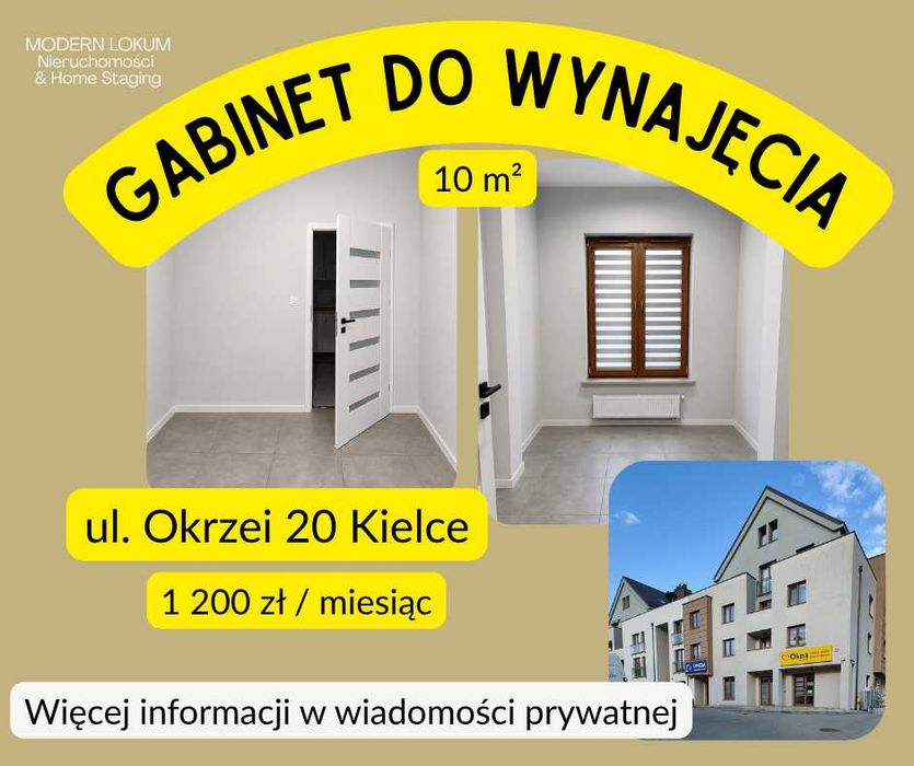 Gabinet do wynajęcia, ok. 10 m2 | Kielce ul. Okrzei | 1200 zł /mies.