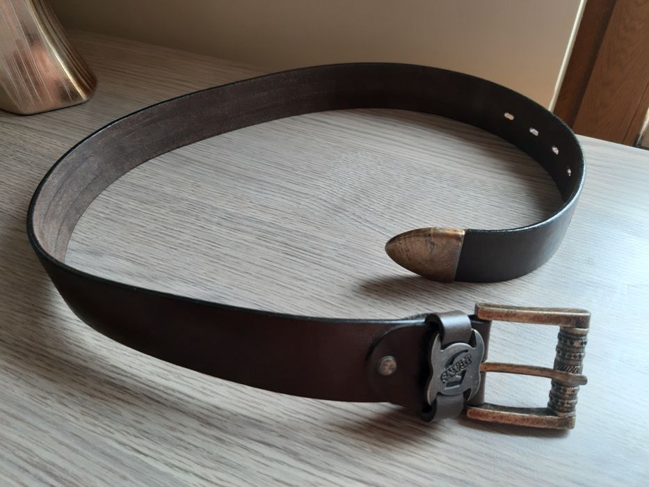 Pasek skóra brąz American vintage stary kolekcja sprzączki metal rodeo