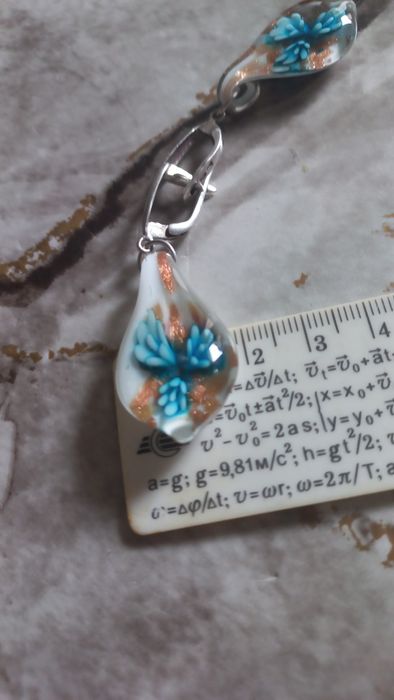 Серьги с муранским стеклом. Серебро. Качественная английская застежка.