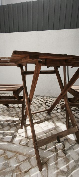 Conjunto refeição mesa cadeiras exterior madeira