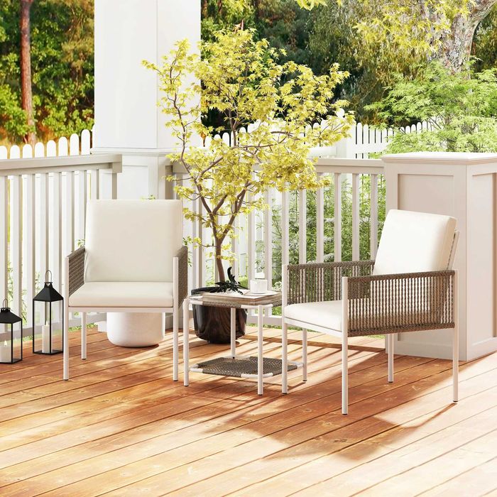 Conjunto de Jardim 2 Cadeiras e Mesa de Vime c/ Almofadas