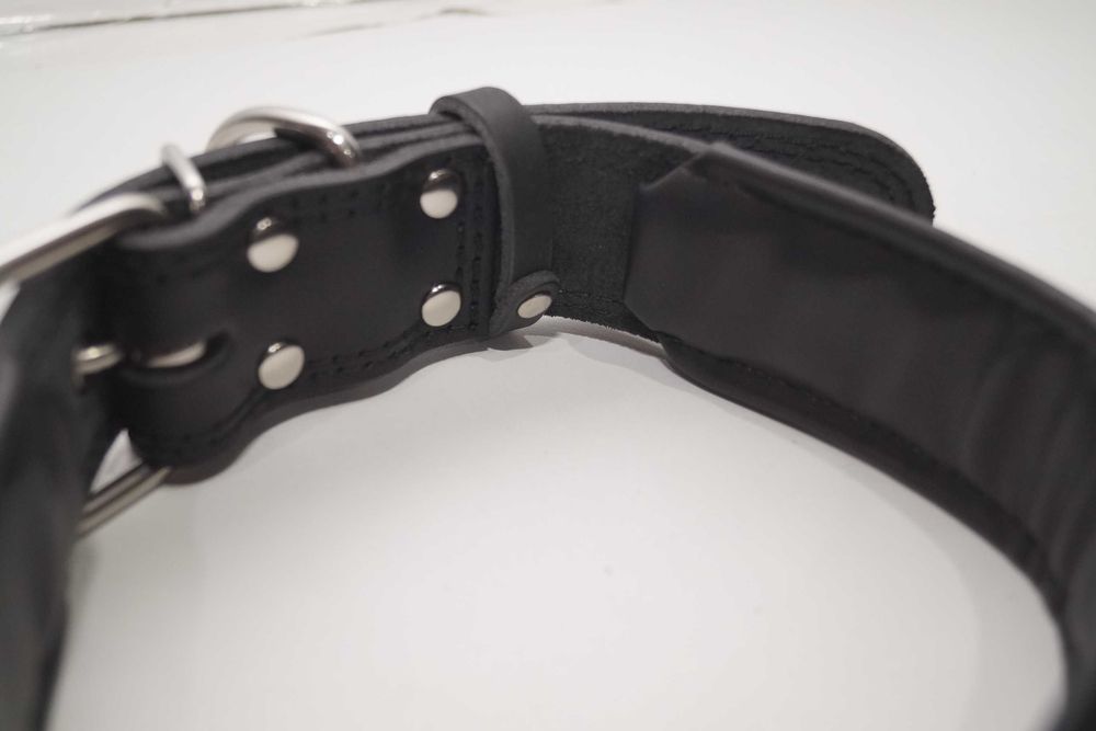 1274 Skórzana obroża dla psa, szerokość 5 cm, ręcznie robiona 49cm M czarna