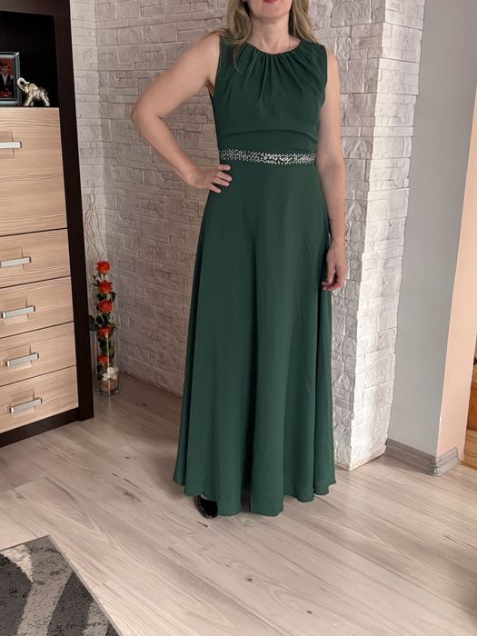 Sukienka butelkowa zieleń długa wieczorowa na wesele tiul