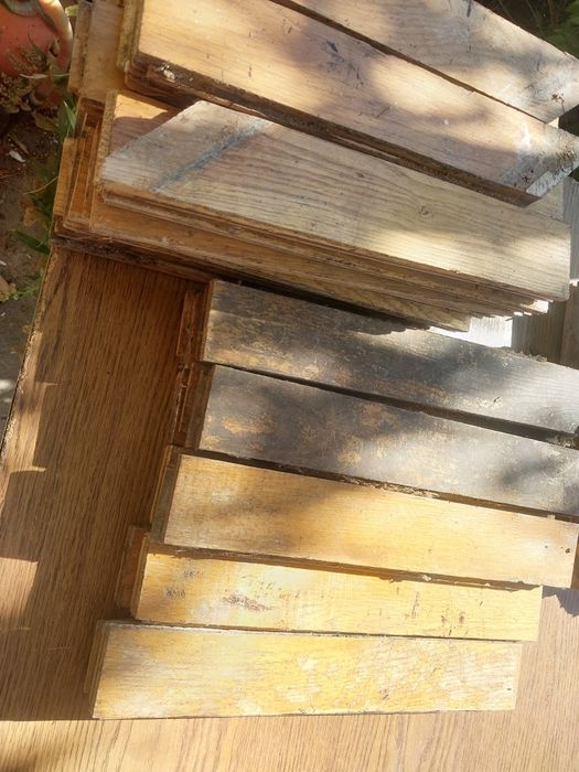 Dębowa klepka PRL z demontażu szer 5,4 cm, różne długości