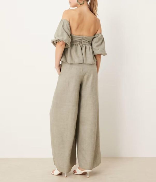 Asos Design nowy kombinezon khaki z dekoltem Bardot S 36