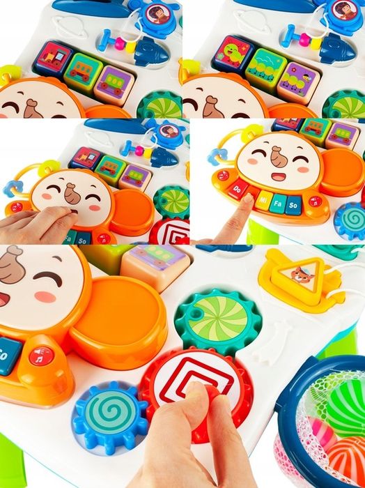 Chodzik Pchacz Stolik Edukacyjny Interaktywny Panel Koszy 5w1 Dla Dzie