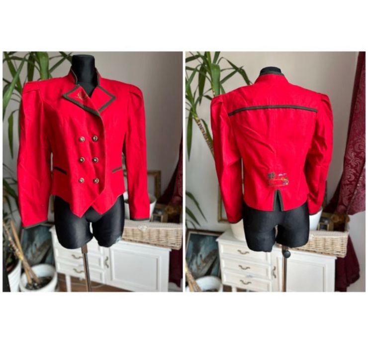 Czerwona wełniana marynarka haft true vintage 40 L 38 m