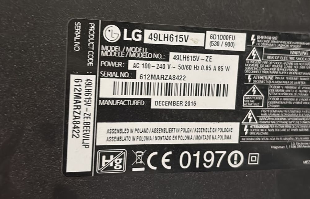 Podstawa stopki nóżki plus śruby LG 49LH615V (M2)