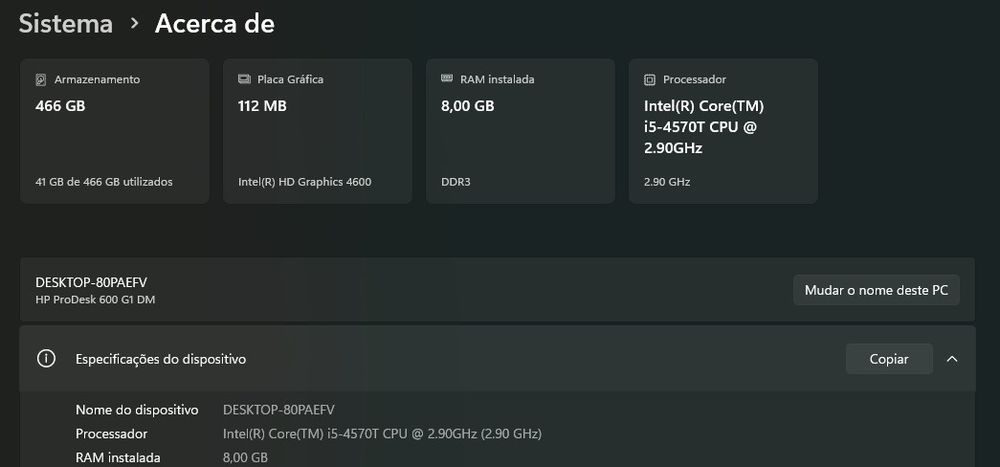 Mini PC HP ProDesk  600 G1  DM I5 + Monitor + Teclado e Rato
