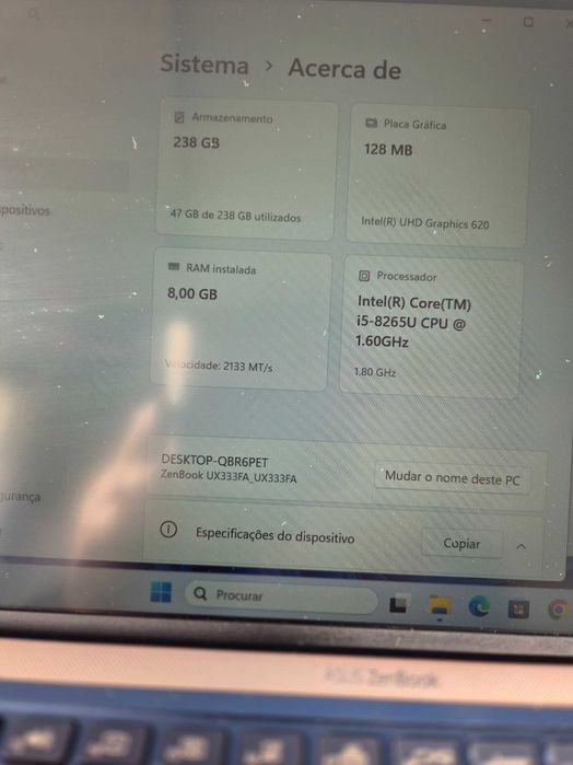 Asus slim UX330F processador i5-8266U, a funcionar sem anomalia