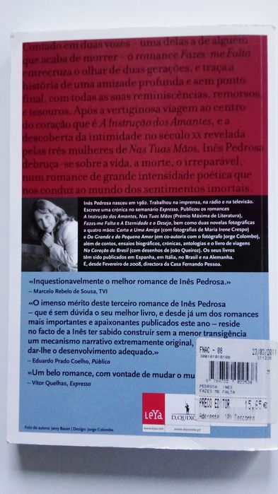 Livro "Fazes-me Falta" de Inês Pedrosa
