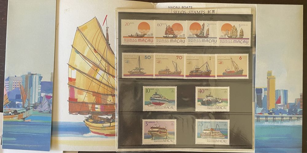 12 Selos novos Barcos de Macau 1986
