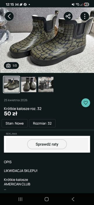 Krotkie kalosze 32