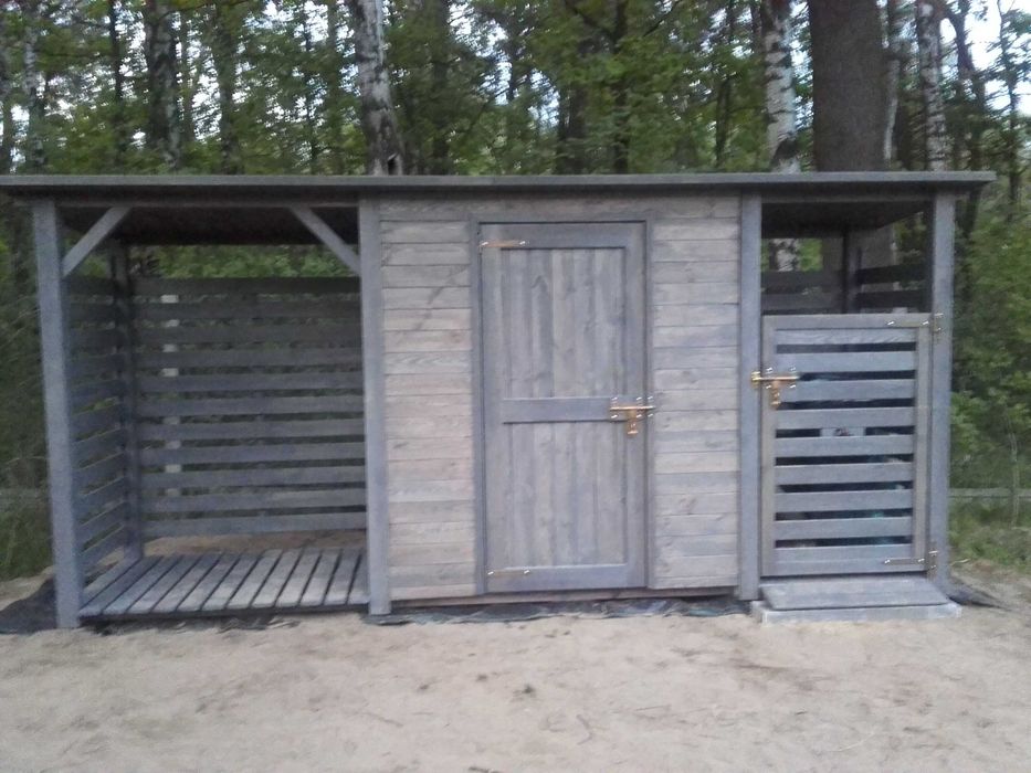 Domek narzędziowy 2 +1,1m + drewutnia 1,5 x 1,1m + wiata śmietnikowa