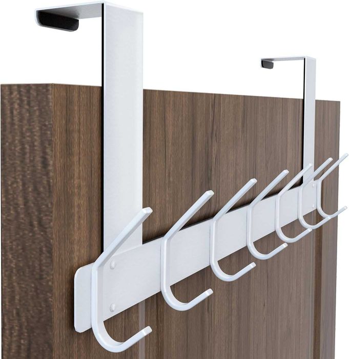 Cabide de Porta 7 Ganchos Duplos Dobráveis  Gancho Over The Door Heavy Duty sem Perfuração | Suporte Anti-Riscos para Roupa, Casacos, Toalhas