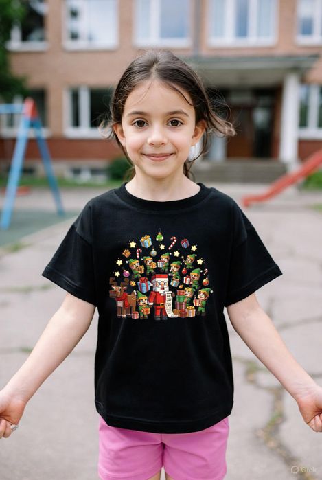 Koszulka dziecięca czarna świąteczny minecraft prezent święta 116