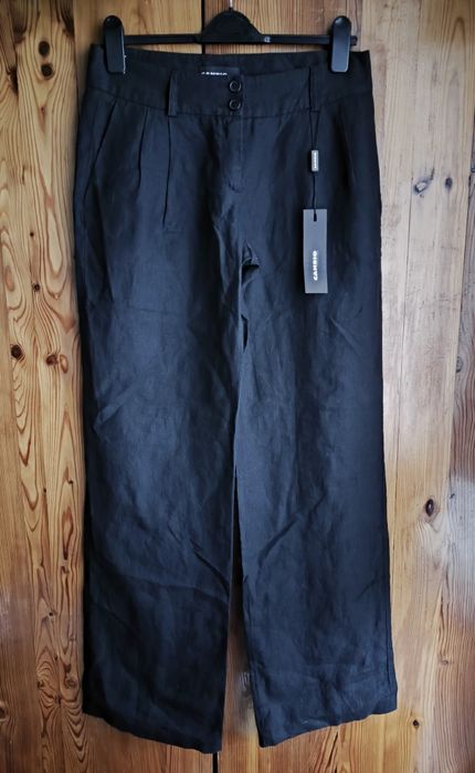 Cambio S 36 / 8 lniane czarne spodnie proste szeroka nogawka