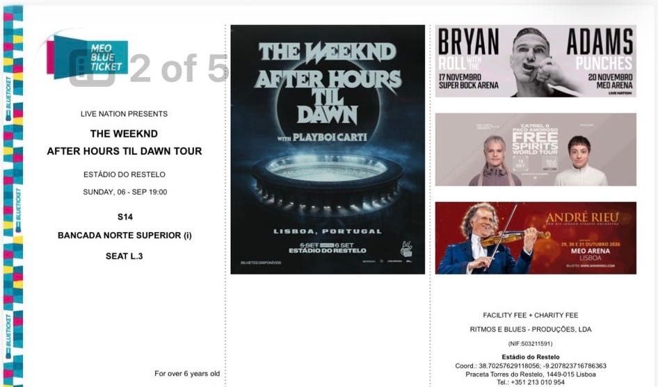 Bilhetes the weeknd 6 de setembro