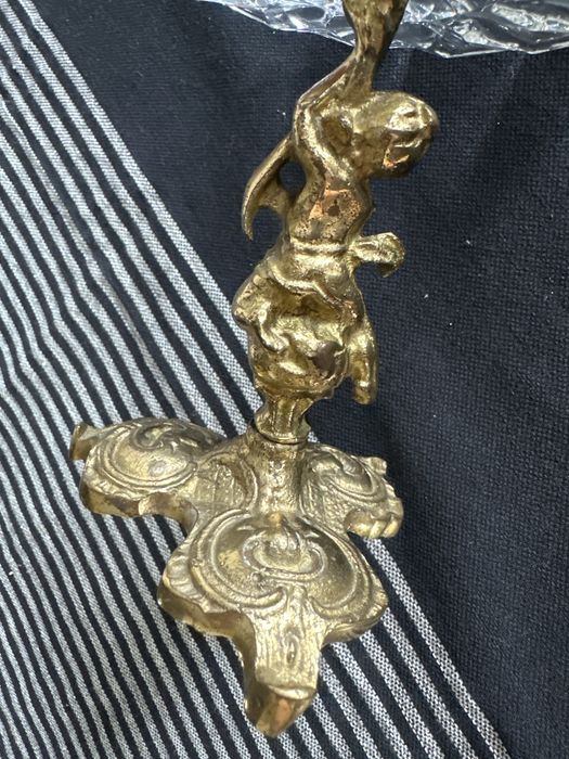 Patera miska na mosiężnej nodze kryształowa PRL antyk bardzo stara