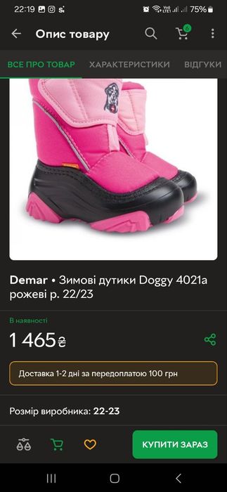 Зимові чоботи для дівчинки