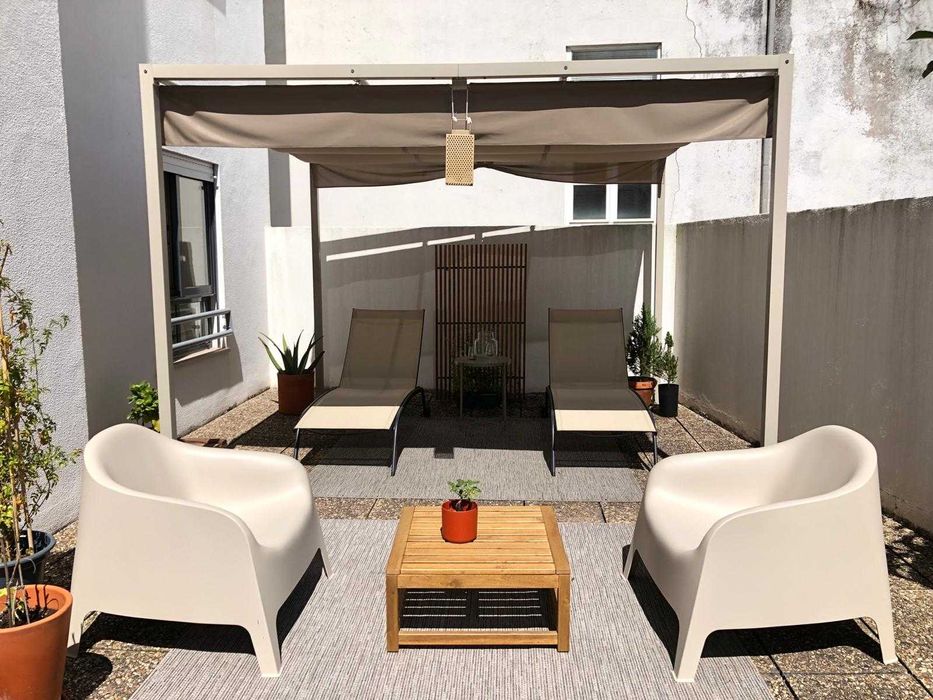 Espreguiçadeira com 4 posições aço e textileno bege: 2 unidades