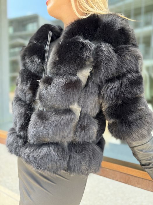 Futro naturalne / kurtka damska czarny lis 3 w 1 krótka nowa zimowa s