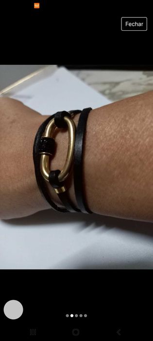 Pulseira com fitas de pele e aço inoxidável- Parfois