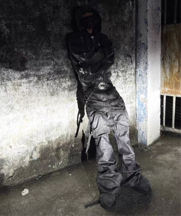 Grey multi straped bootcut jeans