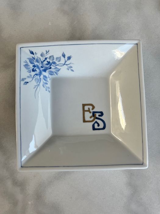 Vintage mała podstawka talerzyk taca ceramiczna inicjały ES E S