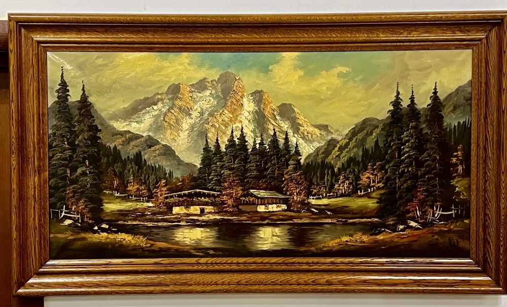 Старовинна картина маслом з гірським пейзажем. Хайнц Шольц