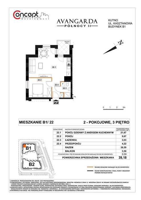 Mieszkanie 2-pokojowe, 39,18 m2 | B1/22