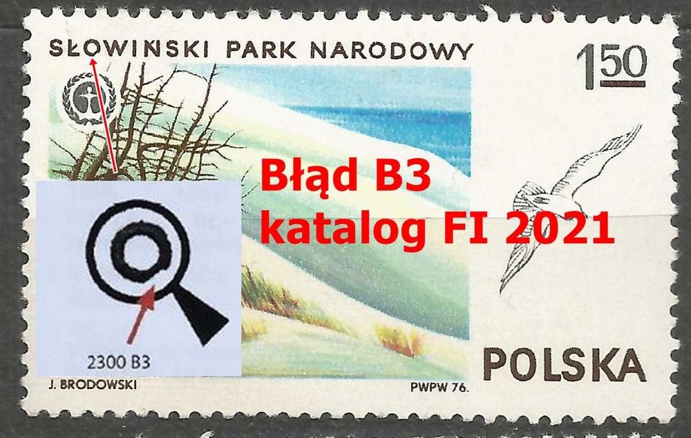 Znaczki seria z błędem B3 Parki Narodowe FI 2298 – 2303 stan**1976