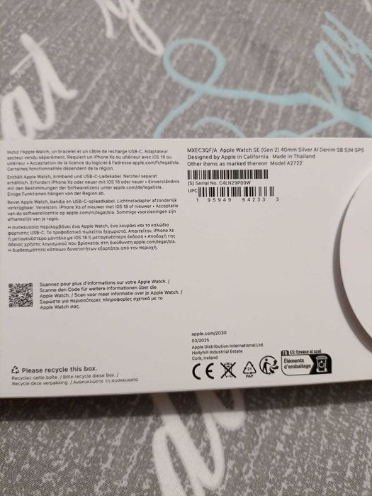 Apple Watch SE (Gen 2) 40mm Silver Ale Denim SB S/M GPS (MXEC3QF/A)