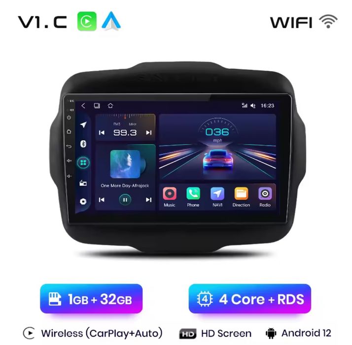 Rádio android 9" JEEP Renegade 2016-20 Carplay GPS wifi 1/32GB Novo