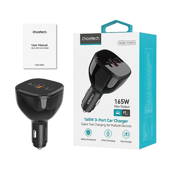 Ładowarka Choetech TC0024 samochodowa 160W 2x USB-C PD 3.1/1x USB-A -