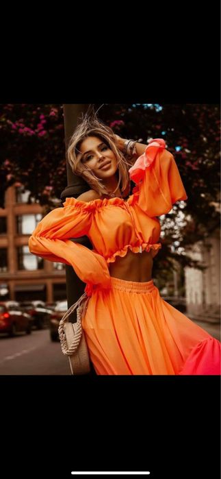 Komplet maxi dluga spodnica i hiszpanka bluzka  zestaw set na plaze