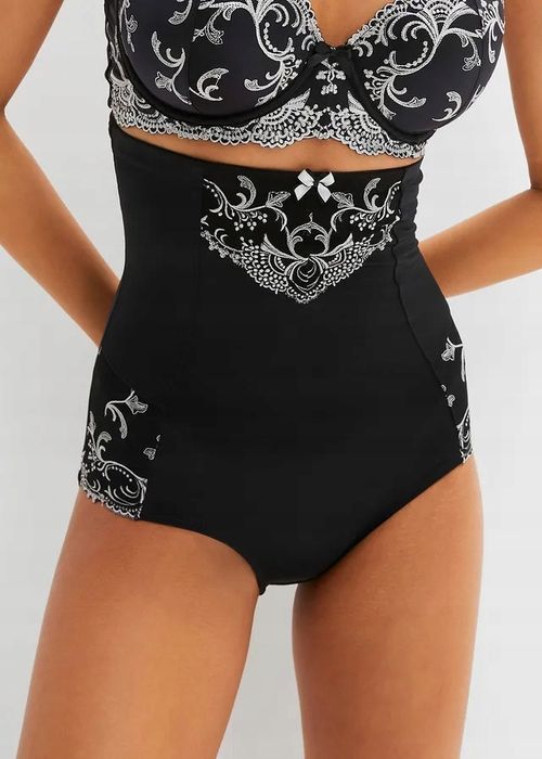 B.P.C. majtki figi panty shape wysoka talia czarne z białym haftem ^36