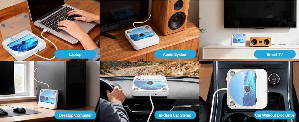 Przenośny Odtwarzacz CD do Samochodu na biurko USB AUX Plug Play 949
