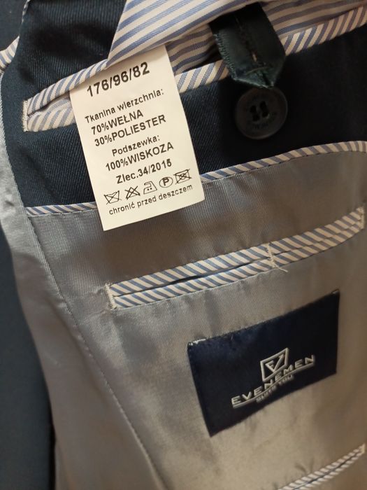 Garnitur granatowy 176/96/82 wełna Evenemen suits you