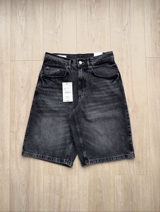 Чоловічі Джинсові Шорти ZARA Baggy Fit Чоловічі Оригінал Нові Чорні Джинсові Широкие Джинсы Шорты Shorts Зара
