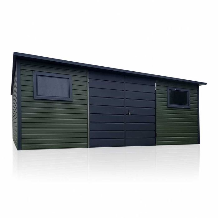 SCHOWEK DOMEK OGRODOWY 6x4m brama + 2x okno – Zielony MAT + Grafit