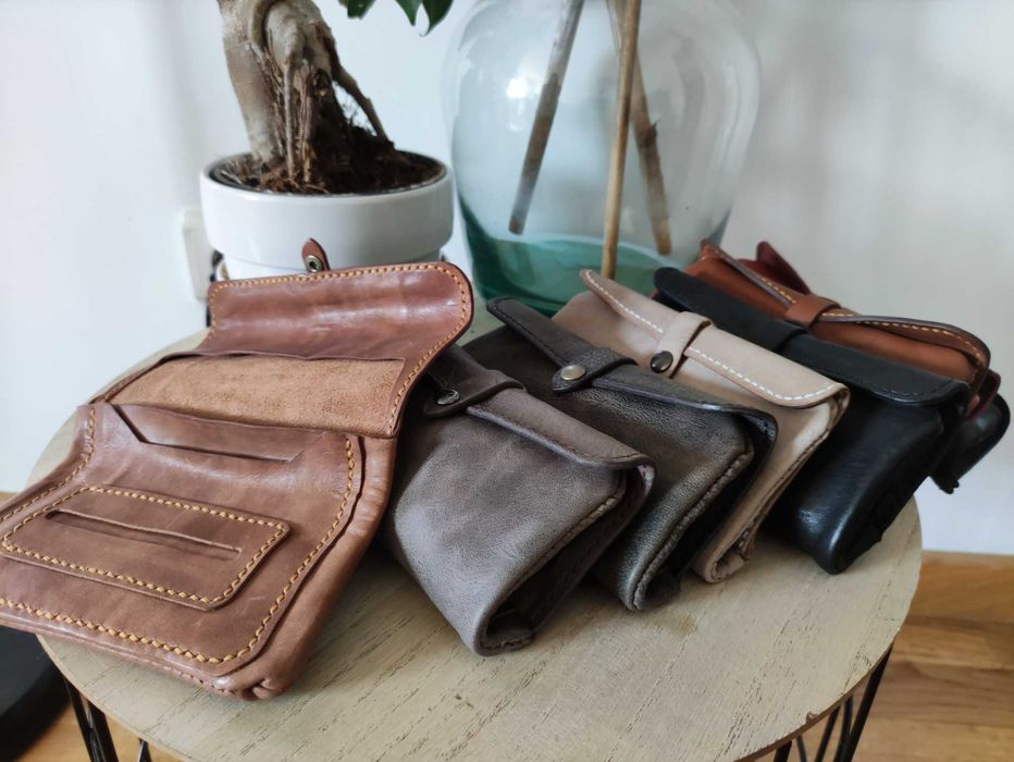 Bolsa em pele / couro para tabaco de enrolar - feito á mão