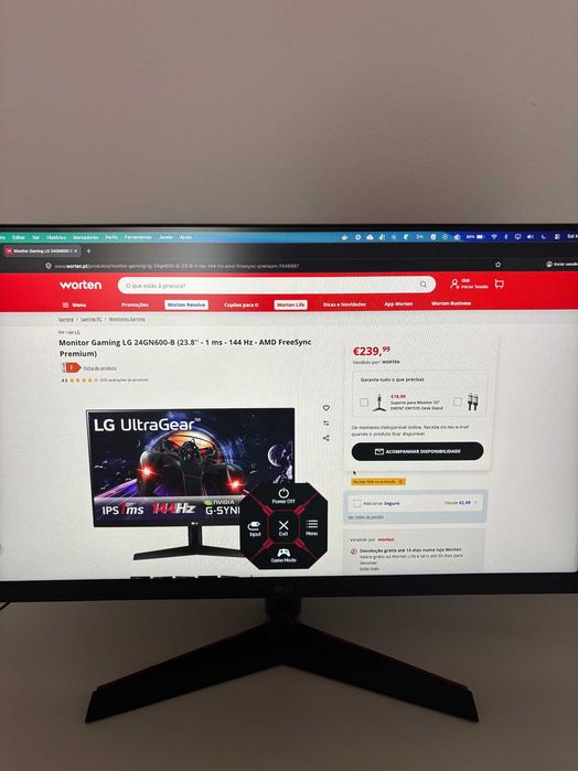 Monitor Gaming LG UltraGear 24GN600-B 144Hz - Excelente condição