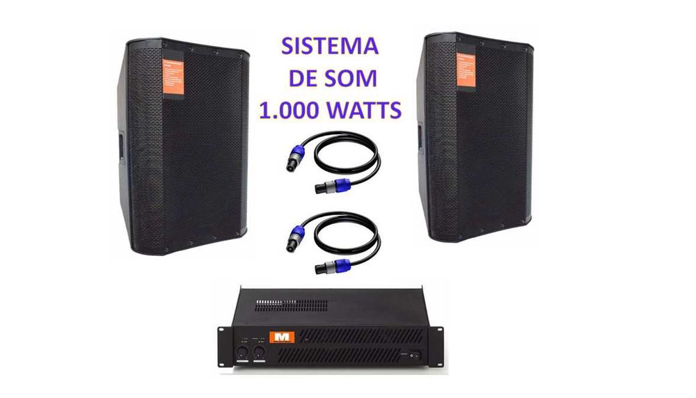 PA 1.000 WATTS - 2 Colunas - Amplificador - Cabos