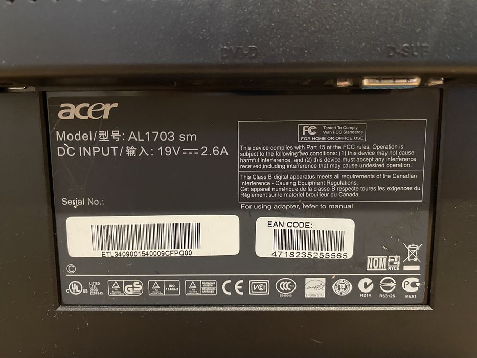 Monitor PC LCD - ACER 17”