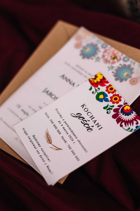 Zaproszenia ślubne folkowe z kalką