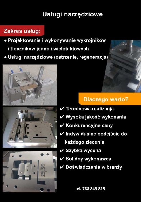 Usługi narzędziowe, wykrojniki, tłoczniki.