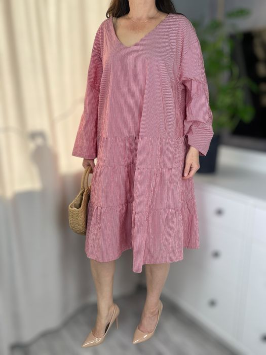 Czerwono biala bawelniana krotka luzna sukienka bpc 6XL 52