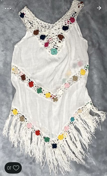 Sukienka letnis, hawajska tunika na plażę z haftem i frędzelkami.